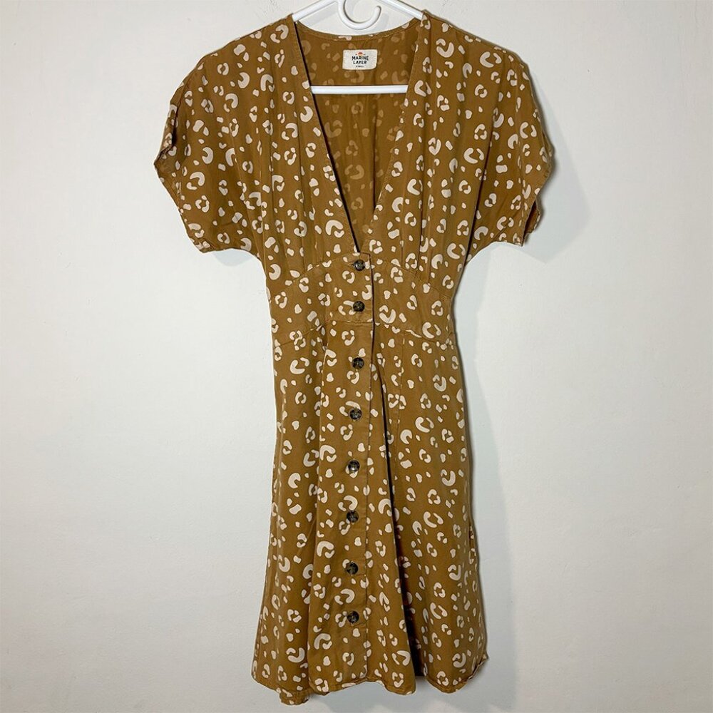 Marine Layer Mustard Brown Dress with Cream Leopard Print